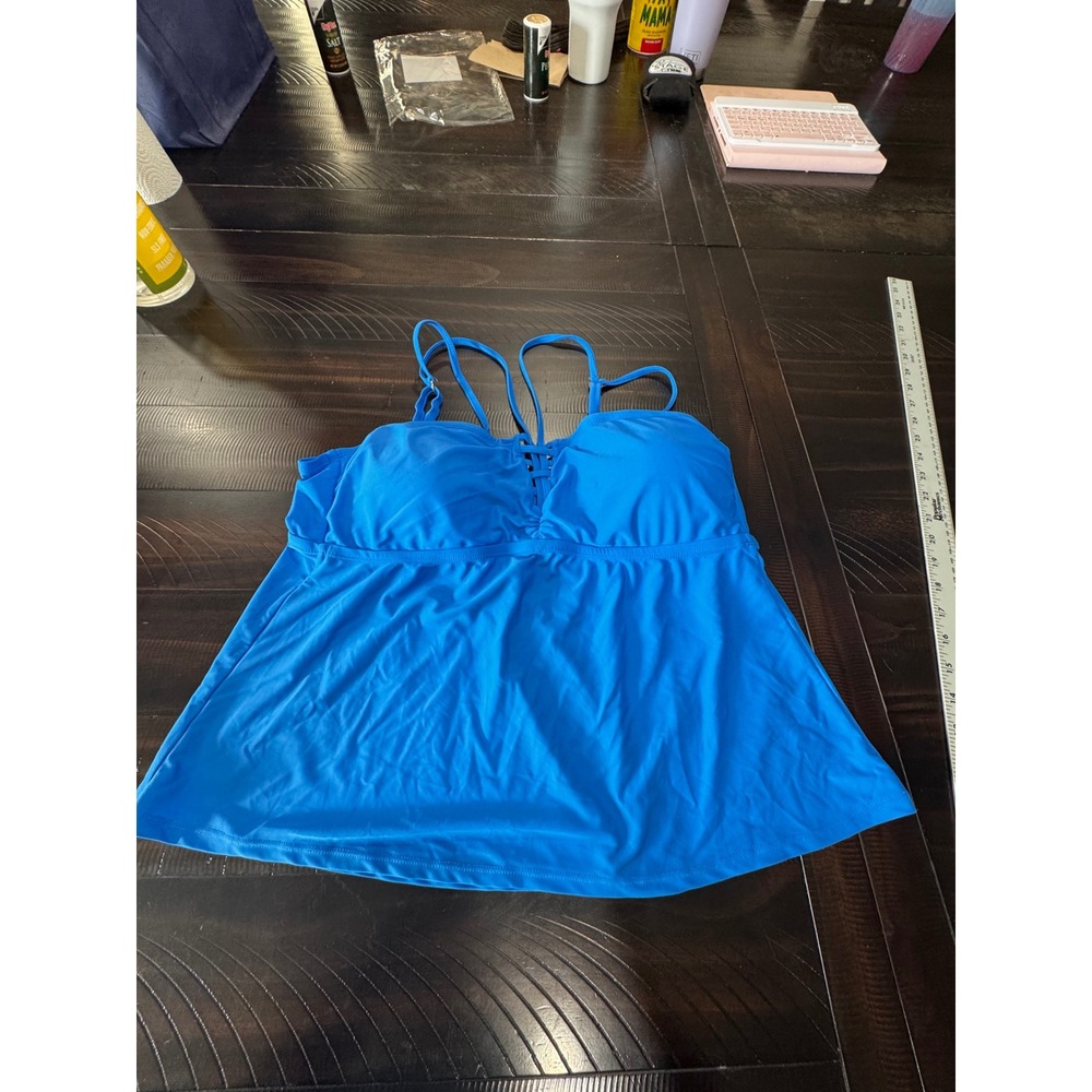 Time and Tru Women Blue Lace Up Empire Waist Tankini Swim Top XL 16-18